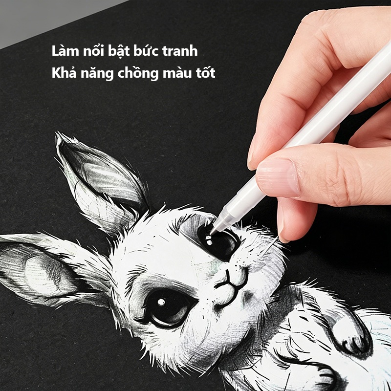 Bút Trắng Vẽ Phác Thảo Chuyên Dụng – Mực Gel Trắng Đục, Tô Sáng Nổi Bật, Viết Trên Nền Tối Siêu Mịn