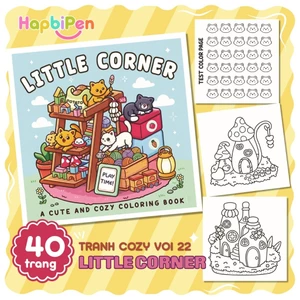 Tranh tô màu Cozy thư giãn 40 Trang với nét vẽ bold line cho bé với chủ đề LITTLE CORNER Vol22