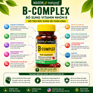 Viên uống vitamin B-Complex Mason Natural 100 viên giúp cải thiện trí nhớ, giảm stress và ăn ngon