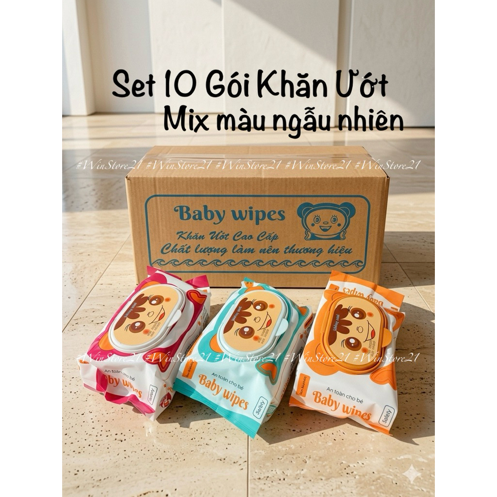 Set 10 Gói Khăn Ướt Gấu -khăn ướt không mùi- khổ to vải bi dày dặn