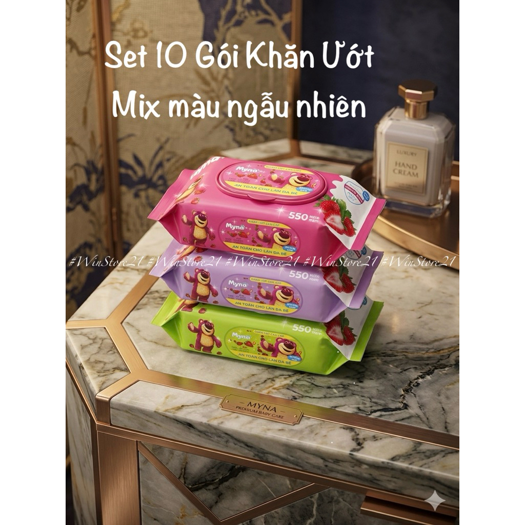 Set 10 Gói Khăn Ướt Gấu -khăn ướt không mùi- khổ to vải bi dày dặn