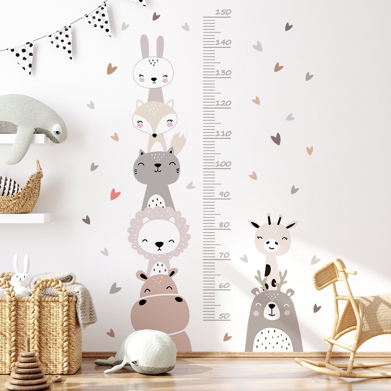 Decal Dán Tường Đo Chiều Cao Nhiều Màu Hình Động Vật Có Keo Sẵn 67x113cm - Trang Trí Phòng Bé
