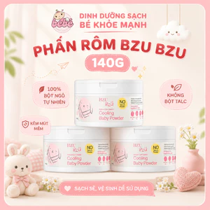 Phấn Rôm Bzu Bzu Baby Cooling Powder 140g, Tinh Bột Ngô Giảm Hăm Rôm Sảy Cho Bé