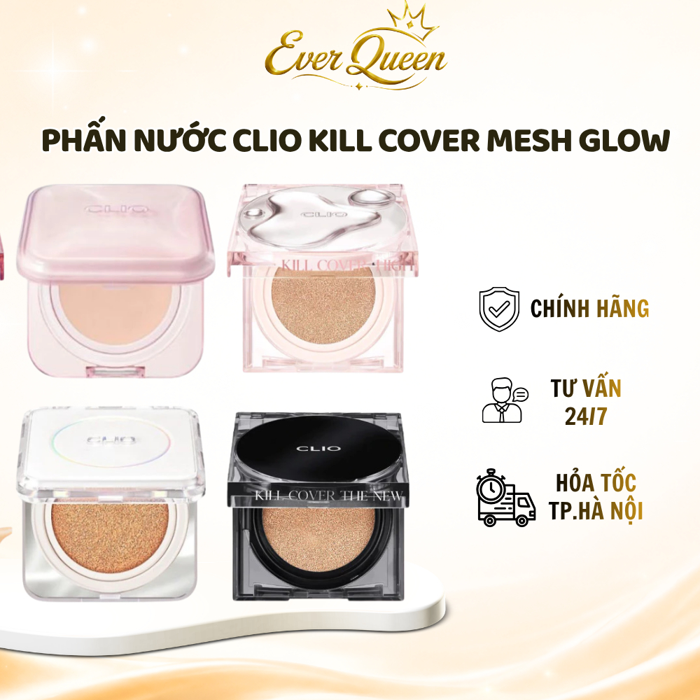 Phấn Nước Cushion Clio Kill Cover Mesh Glow Che Phủ Tự Nhiên Căng Bóng (Kèm Lõi) - Ever Queen