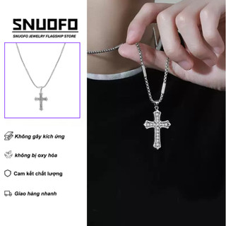 SNUOFO - Dây chuyền nam thánh giá đính đá thép titan phong cách Mỹ Hip Hop độc đáo thời trang đường phố cao cấp