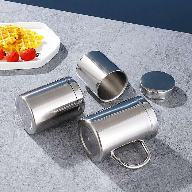 Cốc trà inox cách nhiệt, có quai, có nắp, cứng bền, cách nhiệt, inox 304 cao cấp -Dung tích 200ml