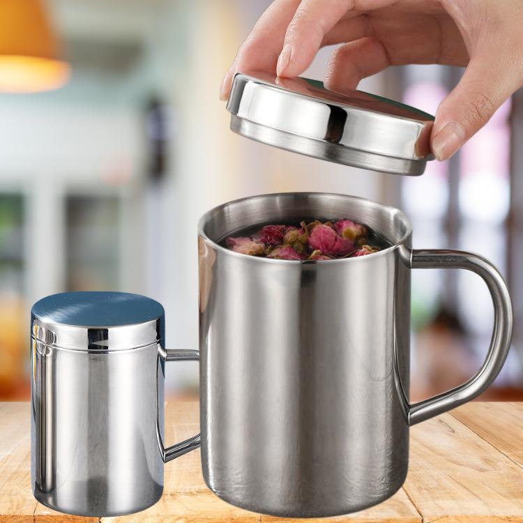Cốc trà inox cách nhiệt, có quai, có nắp, cứng bền, cách nhiệt, inox 304 cao cấp -Dung tích 200ml