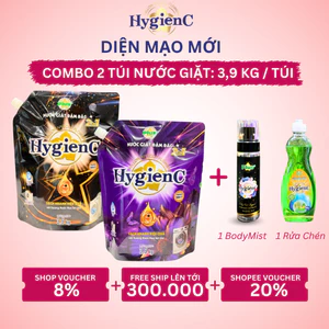 Combo 2 Túi Nước Giặt Đậm Đặc HygienC Plus 3,9 Kg/Túi - Hương Nước Hoa, Làm Sạch Vết Bẩn