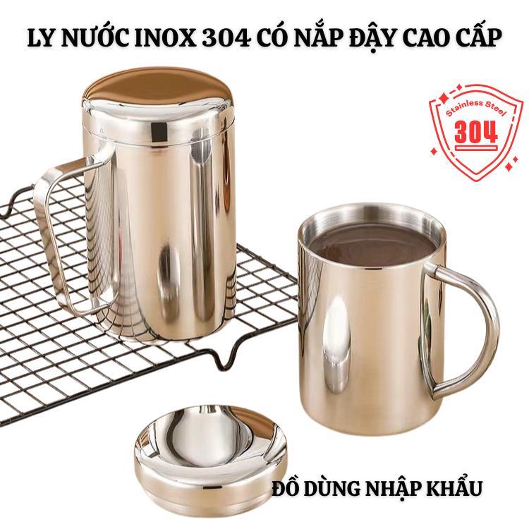 Cốc trà inox cách nhiệt, có quai, có nắp, cứng bền, cách nhiệt, inox 304 cao cấp -Dung tích 200ml