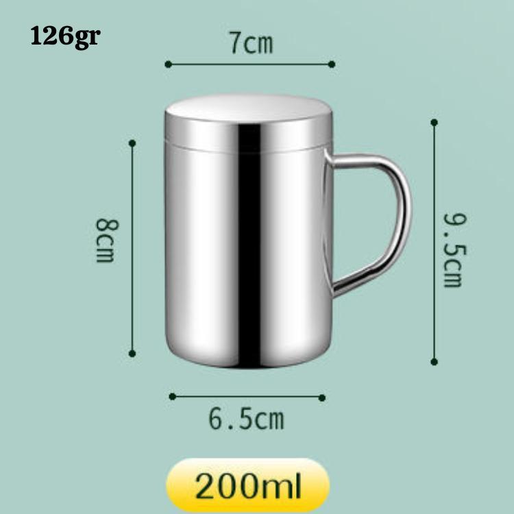 Cốc trà inox cách nhiệt, có quai, có nắp, cứng bền, cách nhiệt, inox 304 cao cấp -Dung tích 200ml