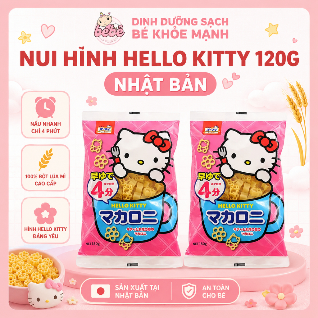 (Date 2029) Nui Hello Kitty Nhật Bản Cho Bé Ăn Dặm Từ 9 Tháng 120g – Nui Trứng Hình Hoa Nội Địa Nhật