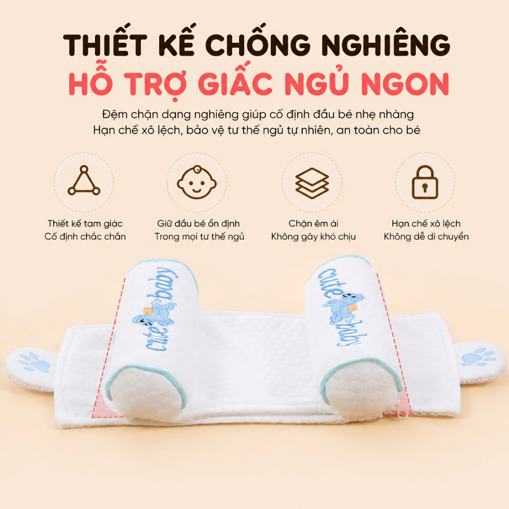 Gối Định Hình Đầu Cho Trẻ Sơ Sinh, Gối Hạt Kê Chống Méo Đầu Chống Giật Mình Cho Bé 0-18M RICHOUSE
