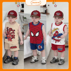 Combo 3 bộ áo 3 lỗ mix quần đùi chất liệu cotton thoáng mát họa tiết người nhện cực ngầu cho bé yêu -B191- Moonie Kid
