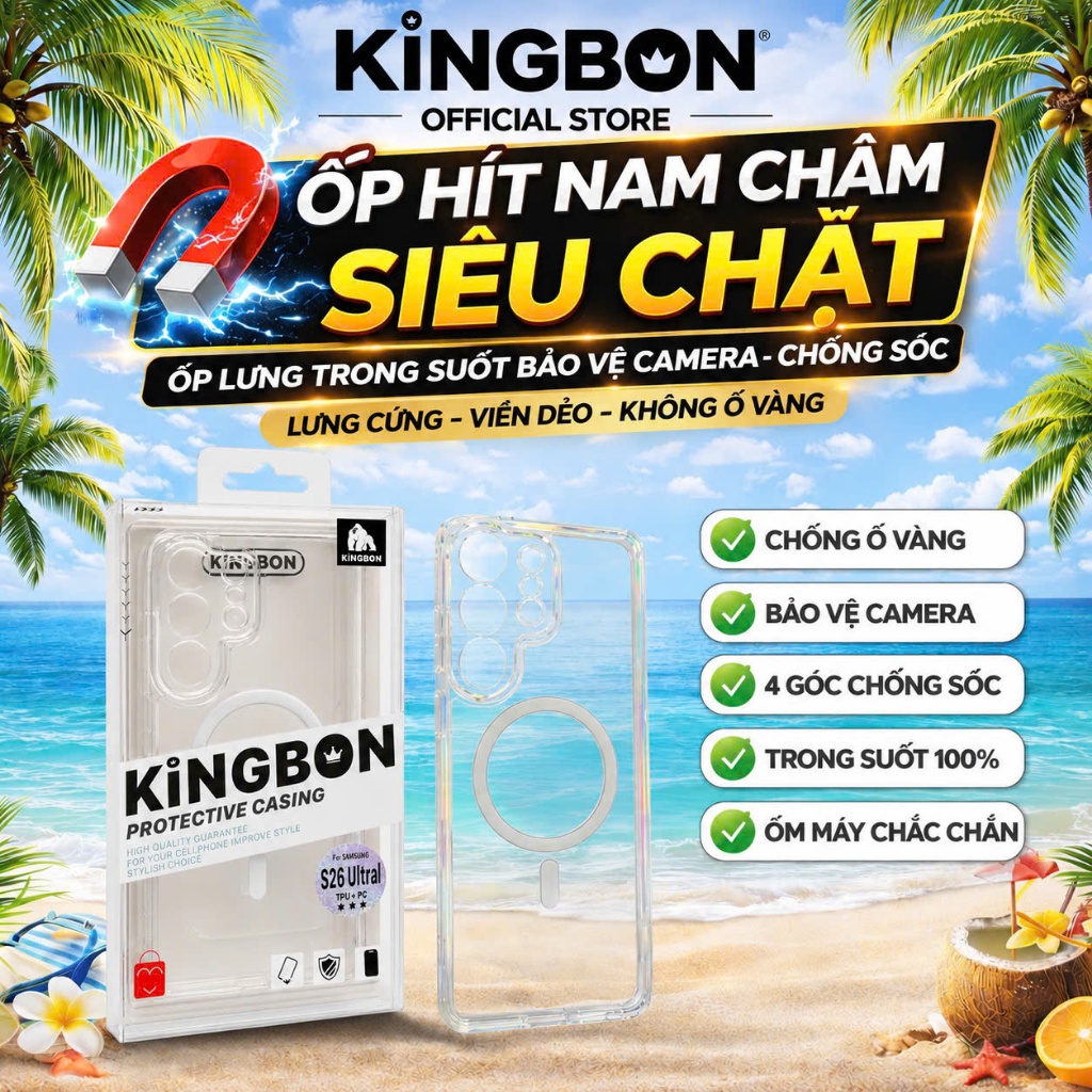 Ốp Lưng Samsung Chống Ố Vàng Cao Cấp Hít Nam Châm Siêu Chặt KiNGBON S23U/S24Utra/S25Ultra/S26Ultra