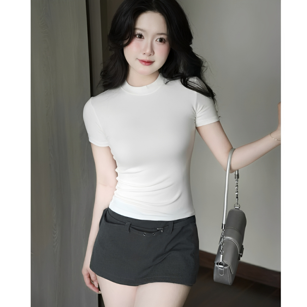 Áo Thun Nữ Dáng Ôm Body Cổ Tròn Tay Ngắn Tôn Đường Cong, Chất Cotton 4 Chiều Mịn Mềm Mại Thoáng Mát