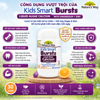 Viên uống canxi tảo biển đỏ cho bé Nature's Way Kids Smart Bursts Liquid Algae Calcium hộp 30 viên