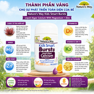 Viên uống canxi tảo biển đỏ cho bé Nature's Way Kids Smart Bursts Liquid Algae Calcium hộp 30 viên