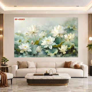 Tranh dán tường lam sóng sang trọng, tranh decor hiện đại, lụa kim tuyến cao cấp, tranh decor phòng khách