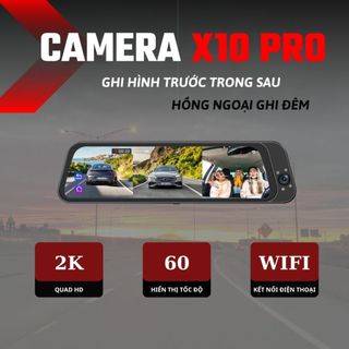 Camera hành trình ô tô X10 Pro 3 mắt cam Tích hợp AI đọc biển số xe GPS Cảnh báo tốc độ Hồng ngoại ban đêm BH 12 tháng