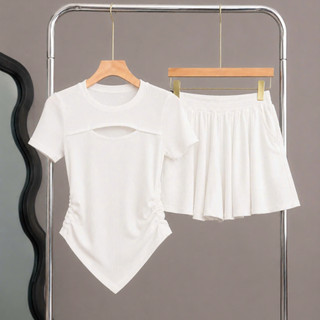 Set đồ nữ bigsize áo cổ tròn tay ngắn khoét ngực kèm quần short ống xòe vải thun gân SET817