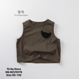 Áo ba lỗ sát nách mùa hè cho bé cotton thoáng mát basic phối túi ngực cho bé từ 9-28kg MZ25078