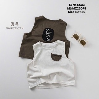 Áo ba lỗ sát nách mùa hè cho bé cotton thoáng mát basic phối túi ngực cho bé từ 9-28kg MZ25078
