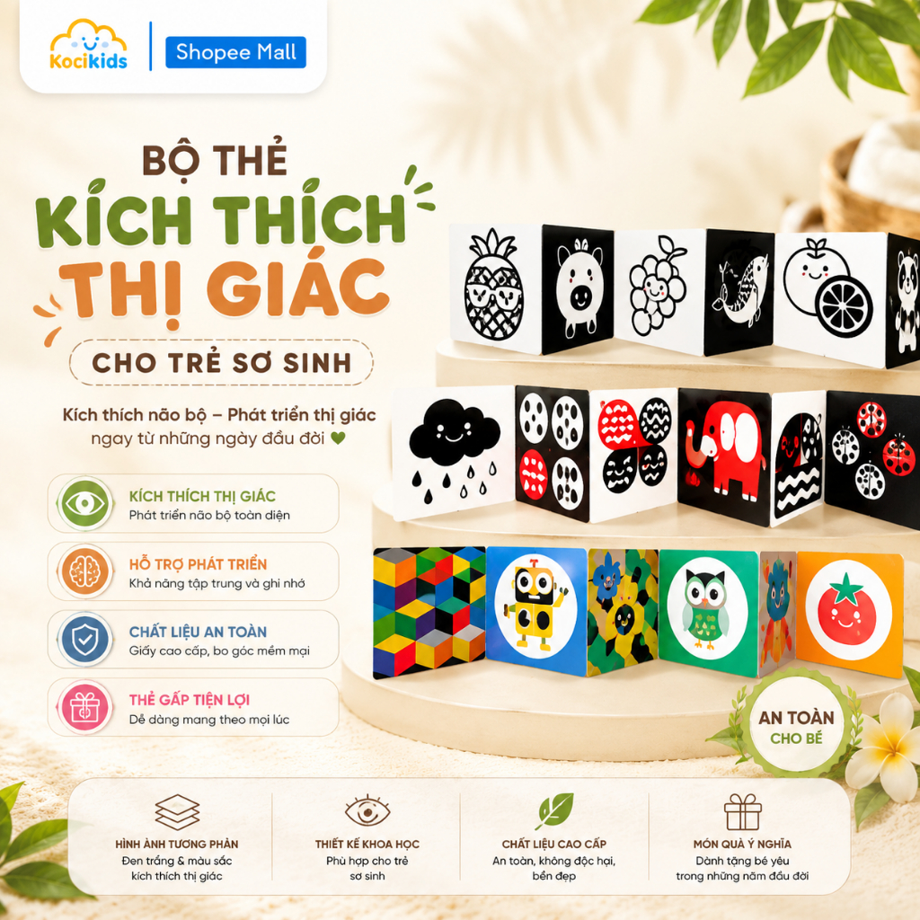 Bộ Thẻ Kích Thích Thị Giác Cho Trẻ Sơ Sinh 12 Mặt Thương Hiệu Lalala Baby Giúp Bé Phát Triển Toàn Diện