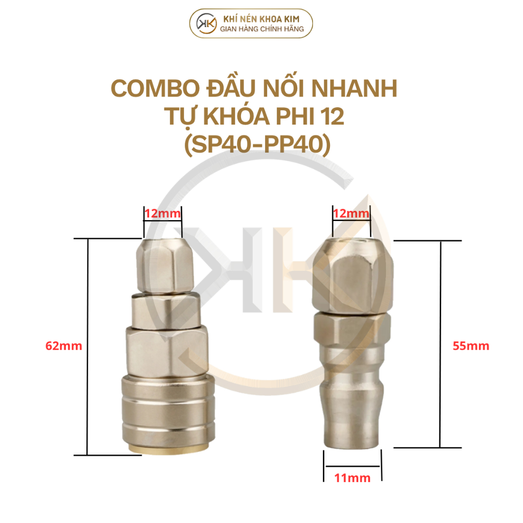 Combo Đầu Nối Nhanh Tự Khóa (SP-PP) Khớp Nối Hơi Khí Nén Đực Cái Inox Khớp Nối Nhật Tự Khóa Khoa Kim