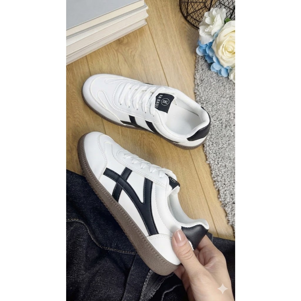 Giày Sneaker Nữ Cổ Điển Họa Tiết Sọc Đan Chéo - Giày Thể Thao Nữ Mũi Da Lộn Đế Gum Retro Đi Học Đi Chơi Bản Đẹp
