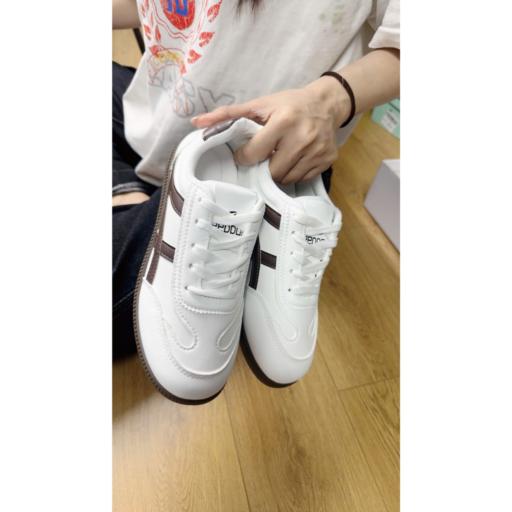 Giày Sneaker Nữ Cổ Điển Họa Tiết Sọc Đan Chéo - Giày Thể Thao Nữ Mũi Da Lộn Đế Gum Retro Đi Học Đi Chơi Bản Đẹp