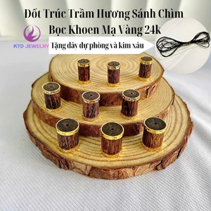 Đốt trúc trầm hương sánh chìm bọc khoen KATEDA mạ Vàng 24k bền màu (tặng dây và kim xâu vòng)