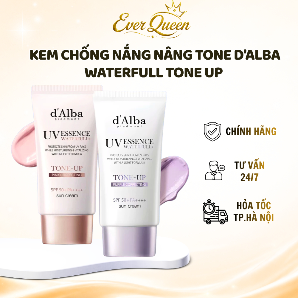 Kem Chống Nắng D'alba Tone-Up Pink & Purple Correcting SPF50+ PA++++ Nâng Tone Khử Sắc Vàng - Ever Queen