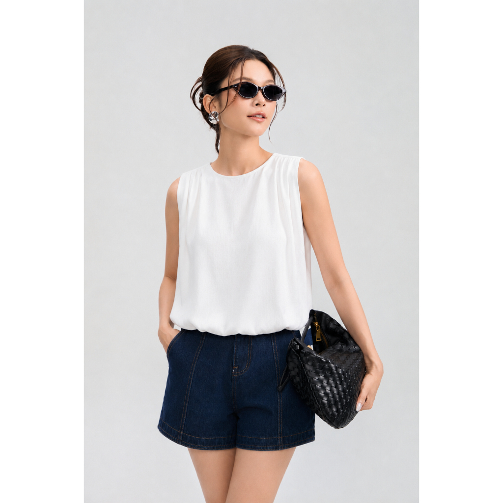 Áo Kiểu Nữ Gmorning - GUMAC Form Bí Không Tay Cổ Tròn Trẻ Trung Hiện Đại YAG05009