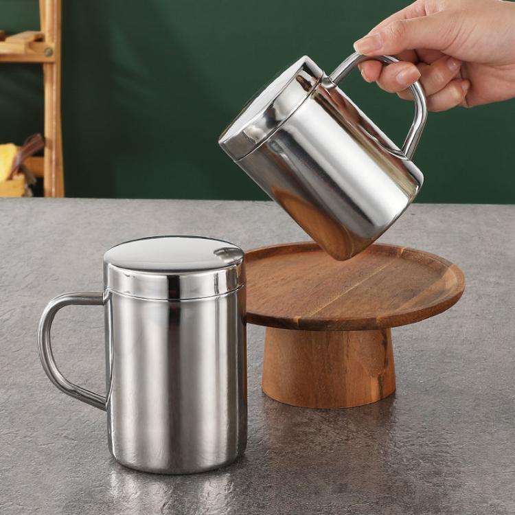 Cốc trà inox cách nhiệt, có quai, có nắp, cứng bền, cách nhiệt, inox 304 cao cấp -Dung tích 200ml