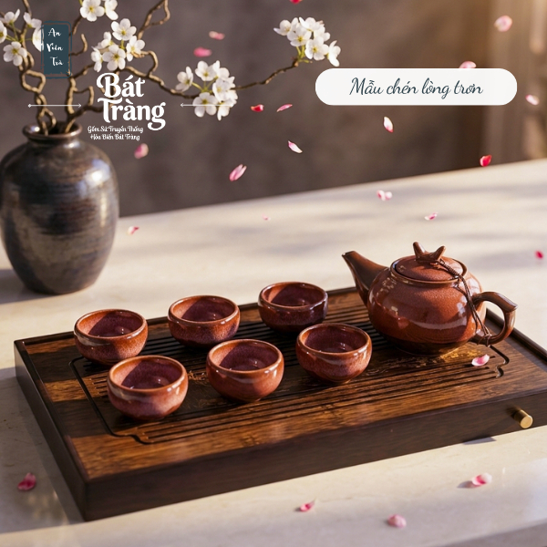 Bộ ấm chén men Hổ Phách Trầm Bát Tràng cao cấp - Dáng ấm Thượng Tân Kiều - Men hỏa biến tinh hoa hành thổ