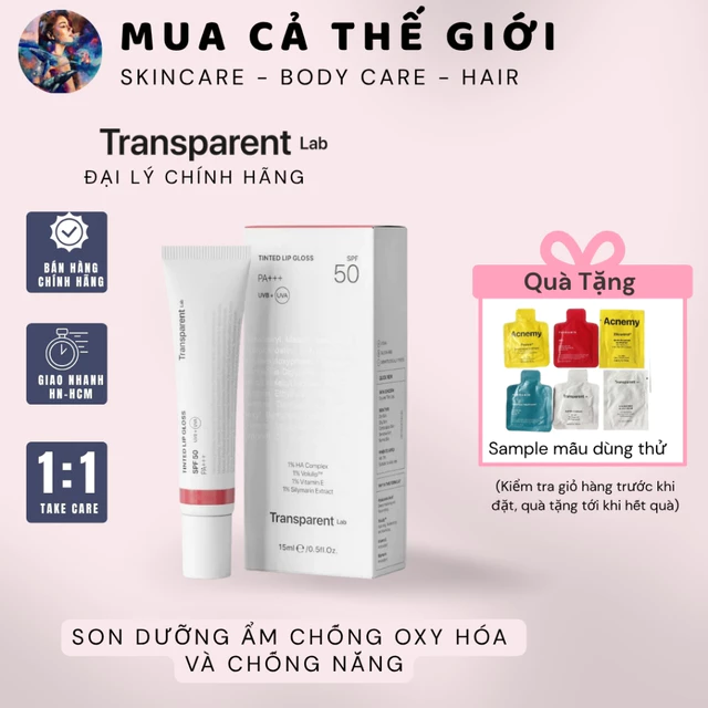 [HÀNG CÔNG TY] Transparent tinted lip gloss | Son dưỡng ẩm chống oxy hóa và chống nắng