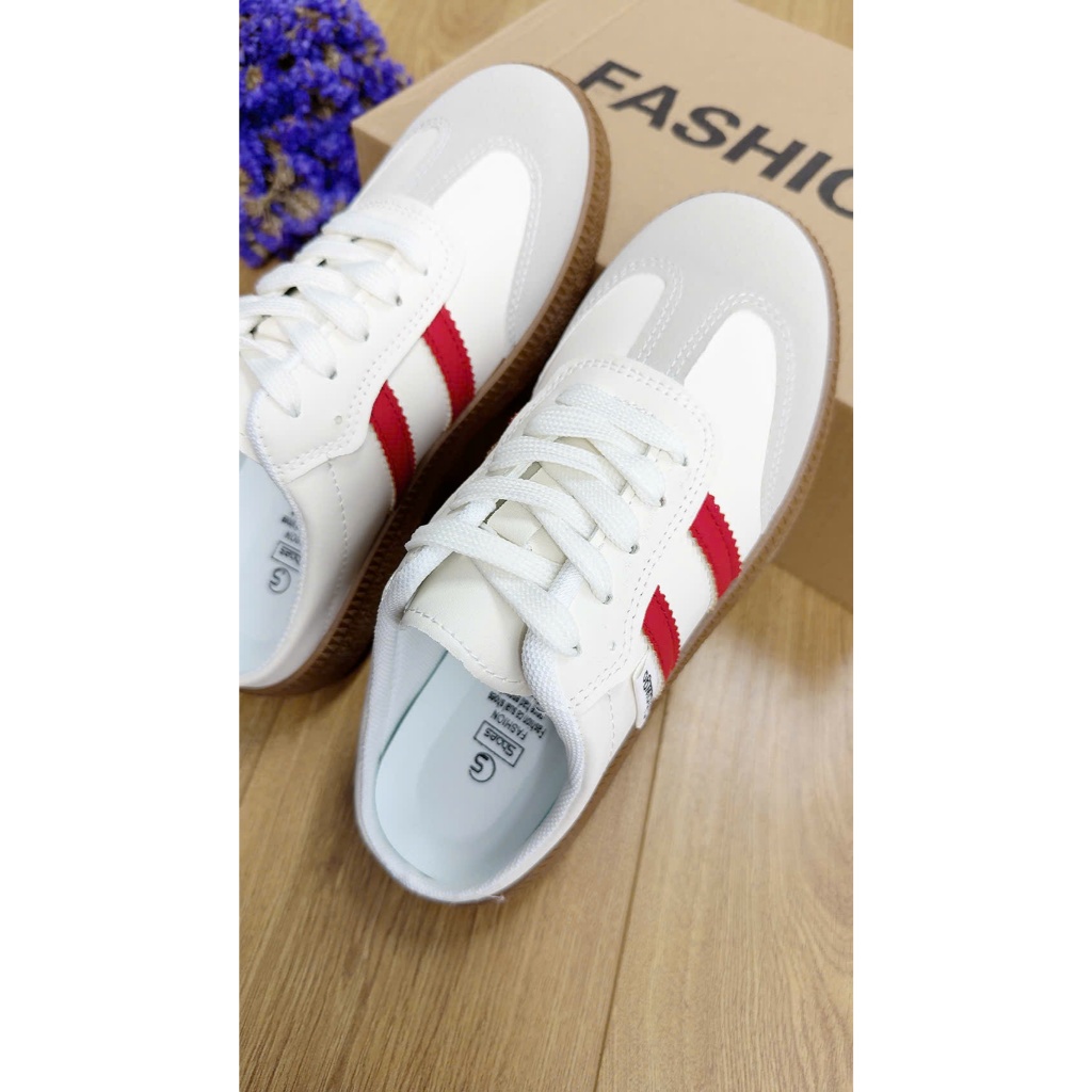 Sục Giày Sneaker Nữ Cổ Điển Hở Gót - Dép Sục Nữ Mũi Da Lộn 2 Sọc Răng Cưa Đế Gum Đi Học Đi Chơi Tiện Lợi