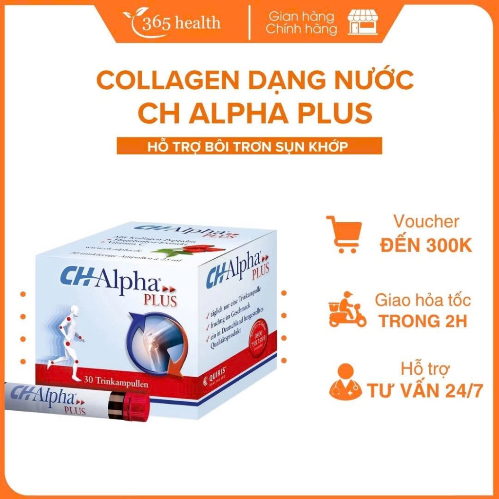 Collagen dạng nước hỗ trợ sụn khớp CH Alpha Plus - Nhập khẩu Đức chính hãng (Hộp 30 ống x 25ml)
