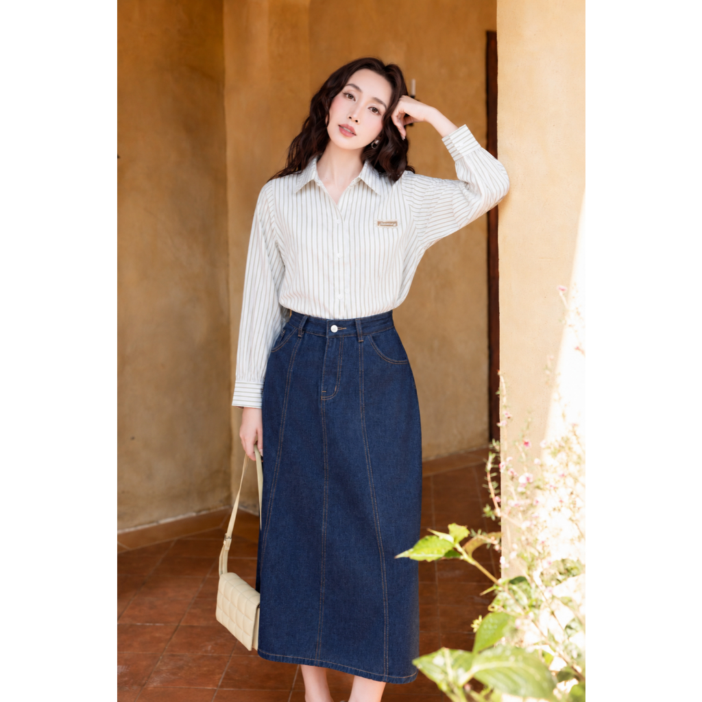 Áo Sơ Mi Nữ Gmorning - GUMAC Form Boxy Tay Dài Lai Phối Ren Nữ Tính Tinh Tế YAG05031