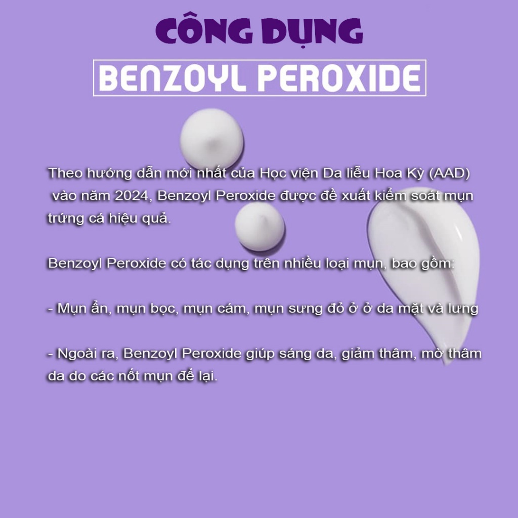 Giảm Mụn Viêm Benzac Ac Benzoyl Peroxide 2.5% - 5% Gel Giảm Mụn Trứng Cá 15gram - 30gram