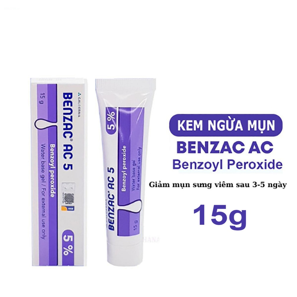 Giảm Mụn Viêm Benzac Ac Benzoyl Peroxide 2.5% - 5% Gel Giảm Mụn Trứng Cá 15gram - 30gram