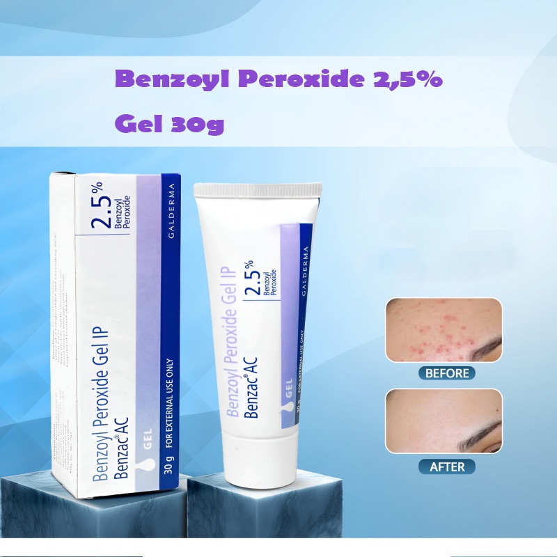 Giảm Mụn Viêm Benzac Ac Benzoyl Peroxide 2.5% - 5% Gel Giảm Mụn Trứng Cá 15gram - 30gram