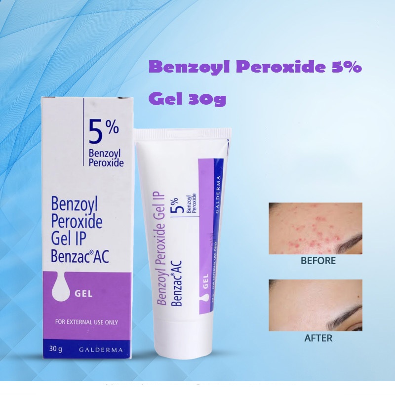 Giảm Mụn Viêm Benzac Ac Benzoyl Peroxide 2.5% - 5% Gel Giảm Mụn Trứng Cá 15gram - 30gram