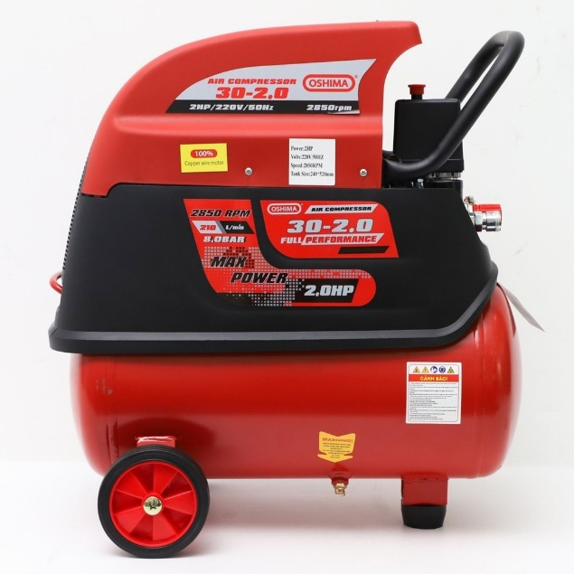 Máy Nén Khí Oshima 30L (Có Dầu), Công Suất 2.0HP, Sử Dụng Dây Đồng, Bảo Hành 12 Tháng