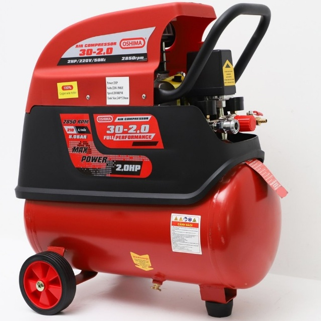 Máy Nén Khí Oshima 30L (Có Dầu), Công Suất 2.0HP, Sử Dụng Dây Đồng, Bảo Hành 12 Tháng