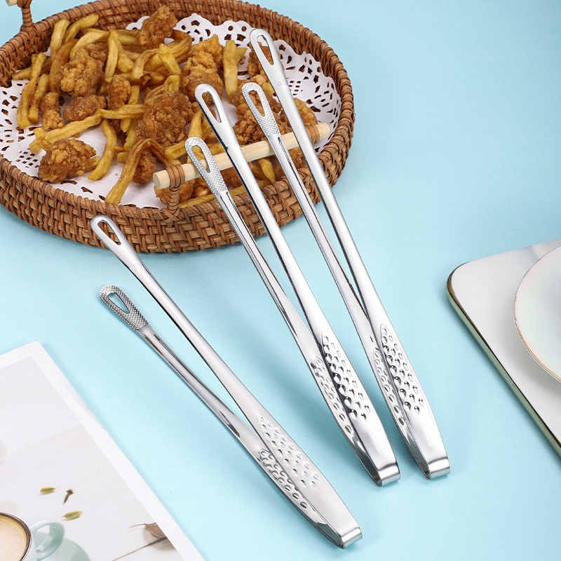✨Homie✨Kẹp gắp thức ăn inox 304 mẫu mới cán dài Tay cầm dài Kẹp thịt nướng đường chống trượt Bít tết 19/24/28CM