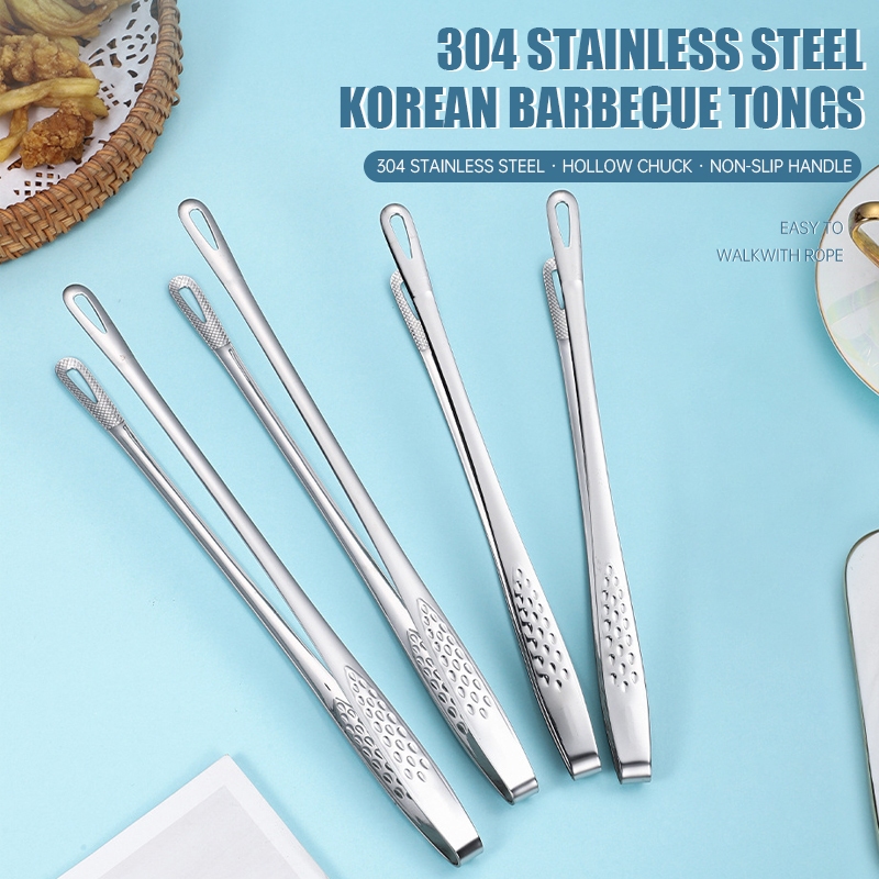 ✨Homie✨Kẹp gắp thức ăn inox 304 mẫu mới cán dài Tay cầm dài Kẹp thịt nướng đường chống trượt Bít tết 19/24/28CM