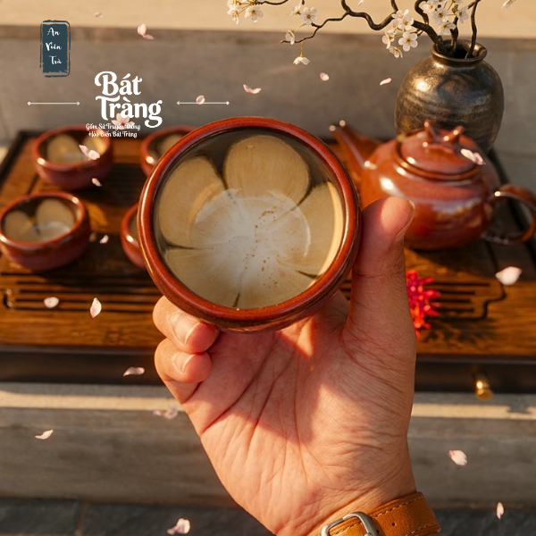 Bộ ấm chén men Hổ Phách Trầm Bát Tràng cao cấp - Dáng ấm Thượng Tân Kiều - Men hỏa biến tinh hoa hành thổ