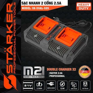 Sạc Bàn Đôi MM21 Starker Sạc Nhanh 2,5A 2 Pin Cùng Lúc Chân Pin Phổ Thông Bảo Hành 6 Tháng
