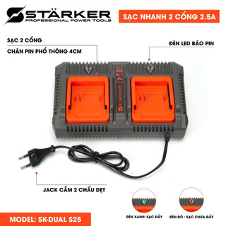 Sạc Bàn Đôi MM21 Starker Sạc Nhanh 2,5A 2 Pin Cùng Lúc Chân Pin Phổ Thông Bảo Hành 6 Tháng